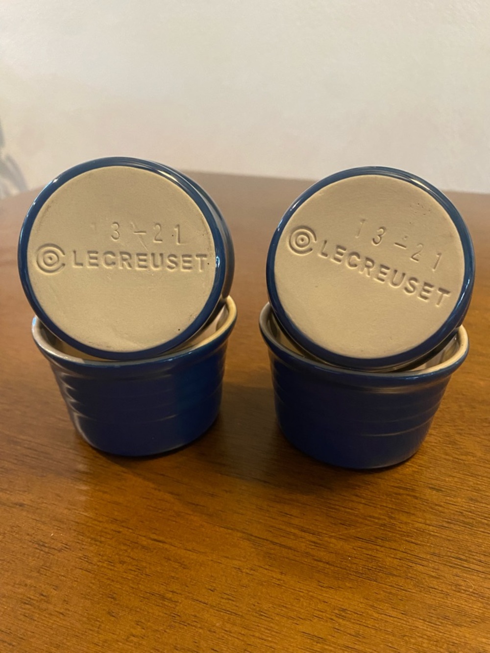 Le Creuset Blue Stoneware Ramekins with Cream Interior - Set of 4
